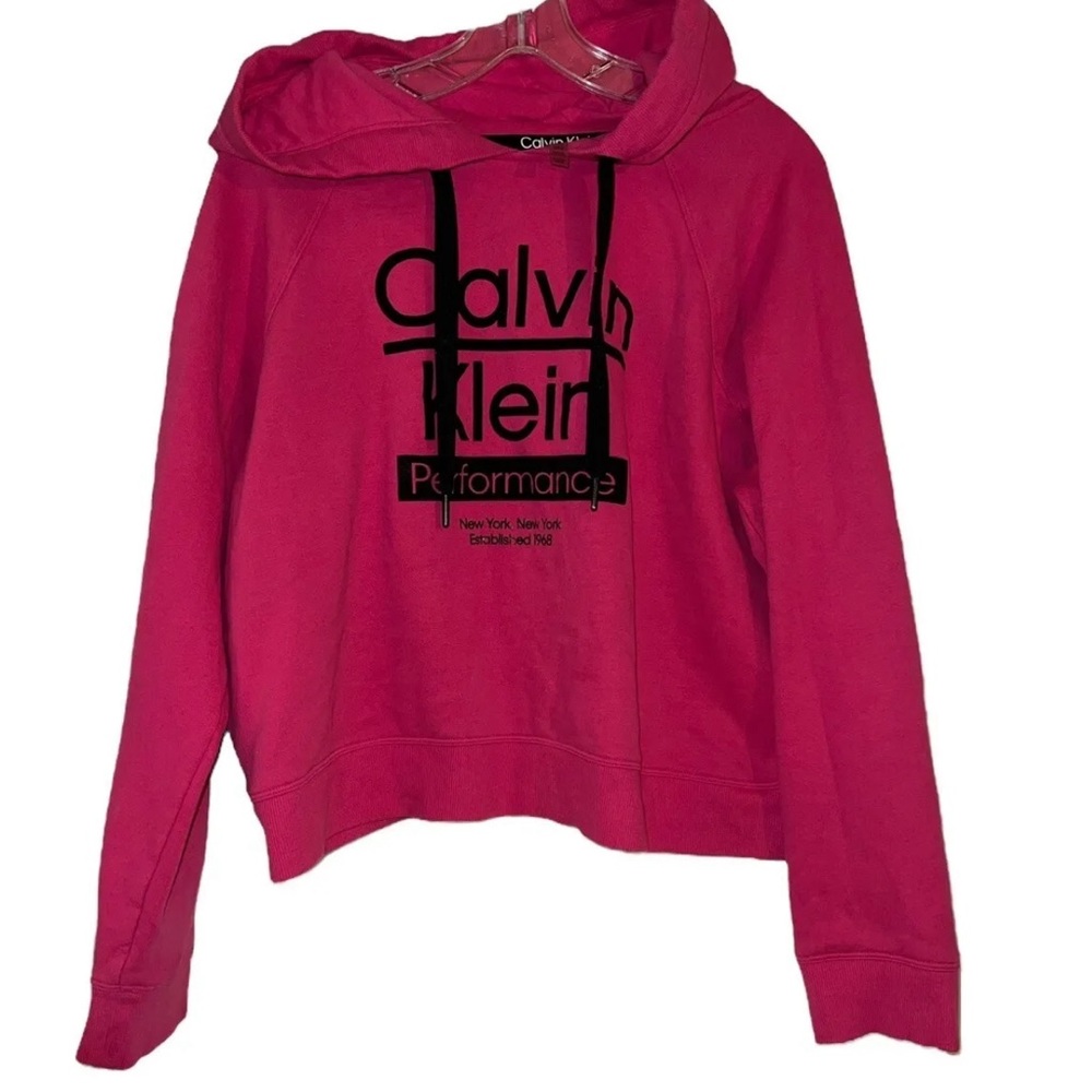Calvin Klein Performance Women's Logo Graphic Hoodie L/G Pink Flocked Cropped